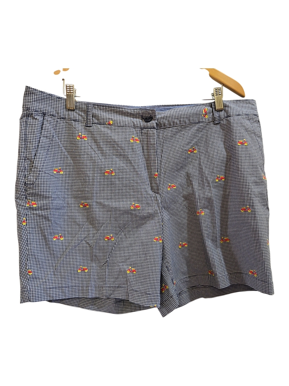 Talbots Women’s Navy Gingham Embroidered Pink Scooter Shorts